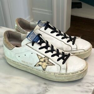 Golden Goose Hi Star Platform Sneakers Python Snake Leather Star Print | Size 38